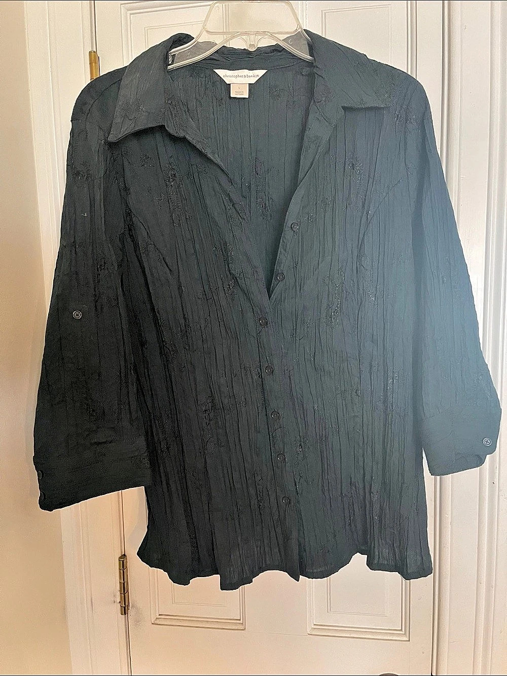 Christopher & Banks Floral Button Down Shirt in Black